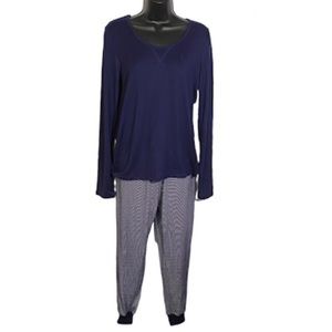 Born Pajamas Navy Long Sleeve Top Size Medium Striped Joggers Women’s Size Small